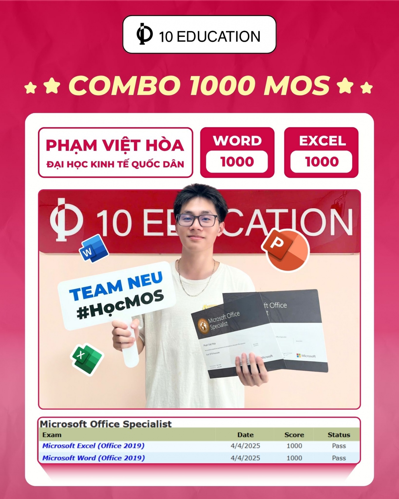Học viên nhận chứng chỉ MOS tại 10 Education